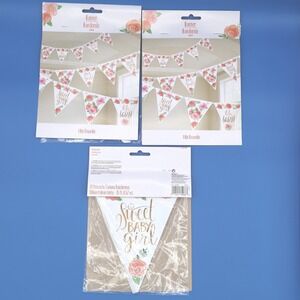 Amscan Sweet Baby Girl Banner Bunting 24 Pennants 15ft Ribbon Floral Rose Gold